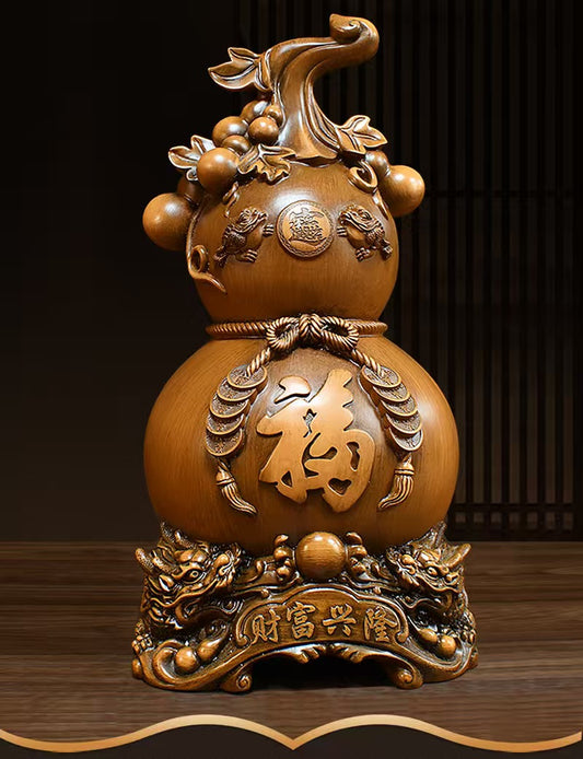 双龙葫芦摆件福禄兴隆家居礼物16*15*32cmDouble Dragon Gourd Ornament Prosperity and Fortune Home Gift 16*15*32cm