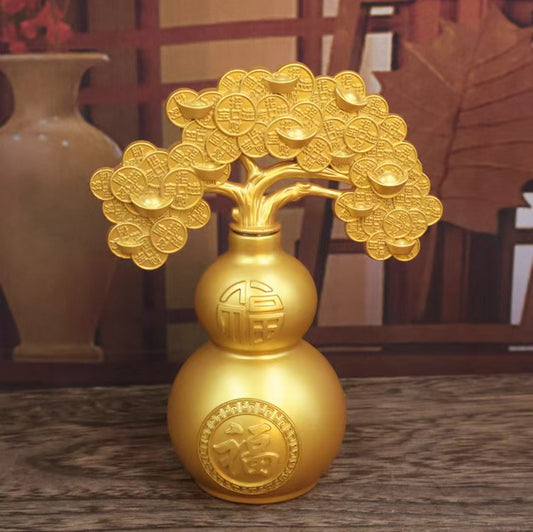 Chinese home furnishings feng shui good luck copper gourd money tree